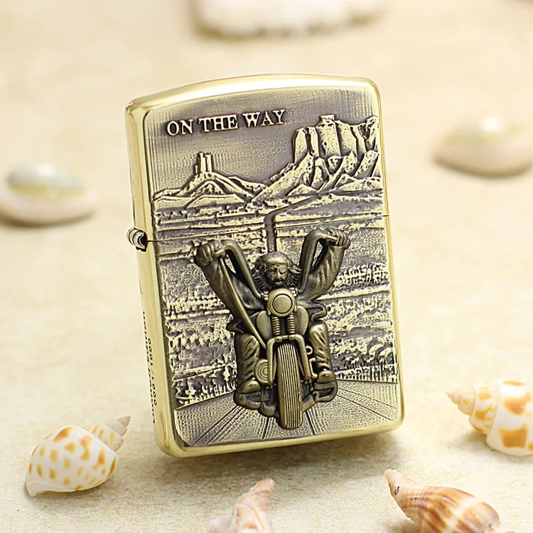 

Genuine Zippo Motorcycle travel oil lighter copper windproof Kerosene lighters Gift with anti-counterfeiting code