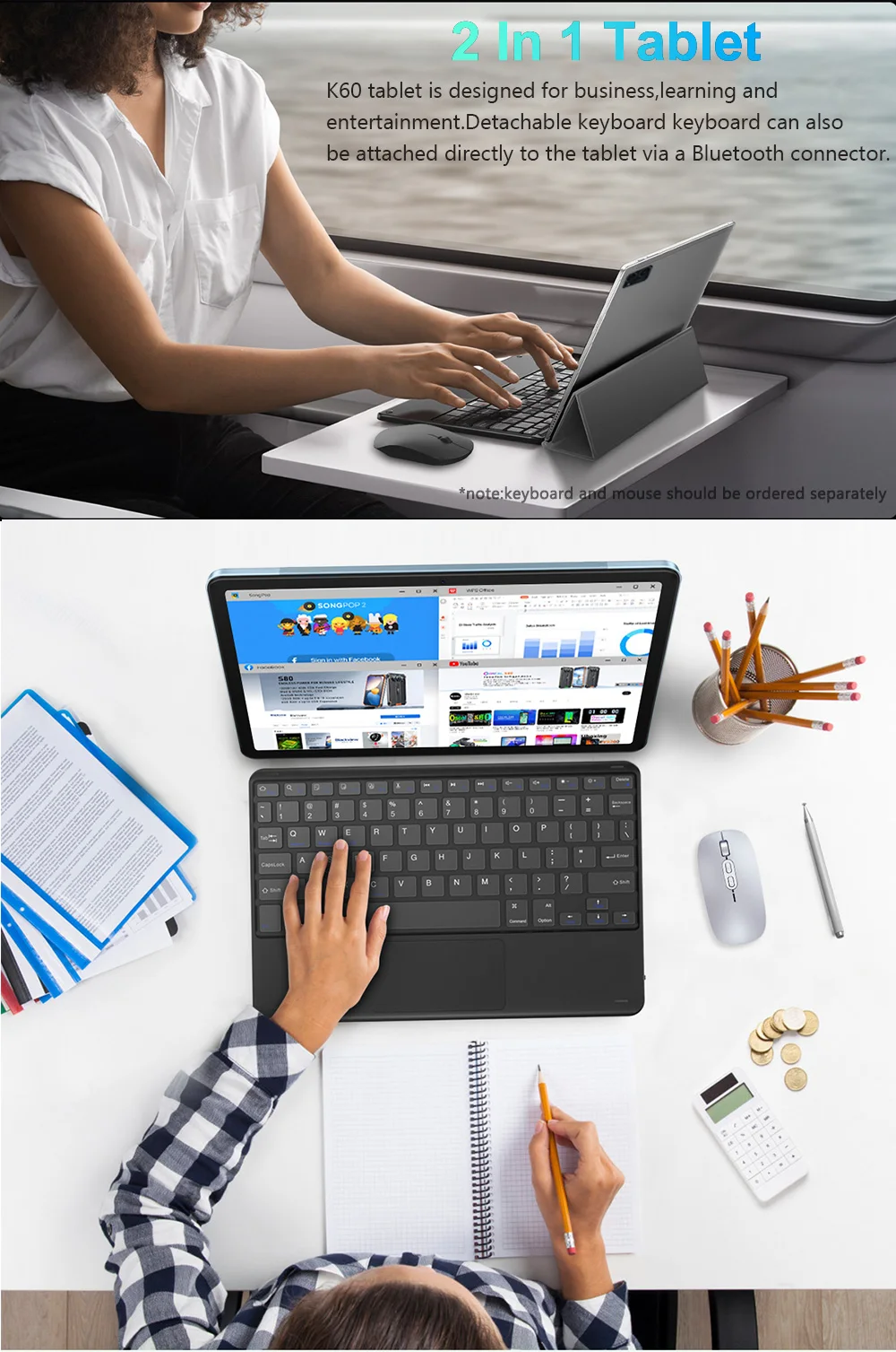 Nenmone 4G Tablets 10 Inch MT6771 Octa Core Android11 12GB RAM 256GB ROM 2 In 1 Tablet PC For Working 16MP Camera GPS Gaming