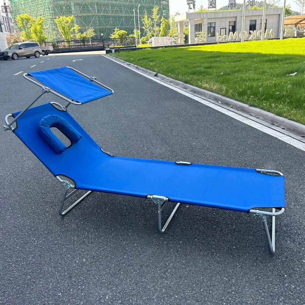 Cama plegable para exteriores con sombrilla, cama portátil plegable para playa, aleación de aluminio ultraligera, fácil montaje, cama portátil para senderismo
