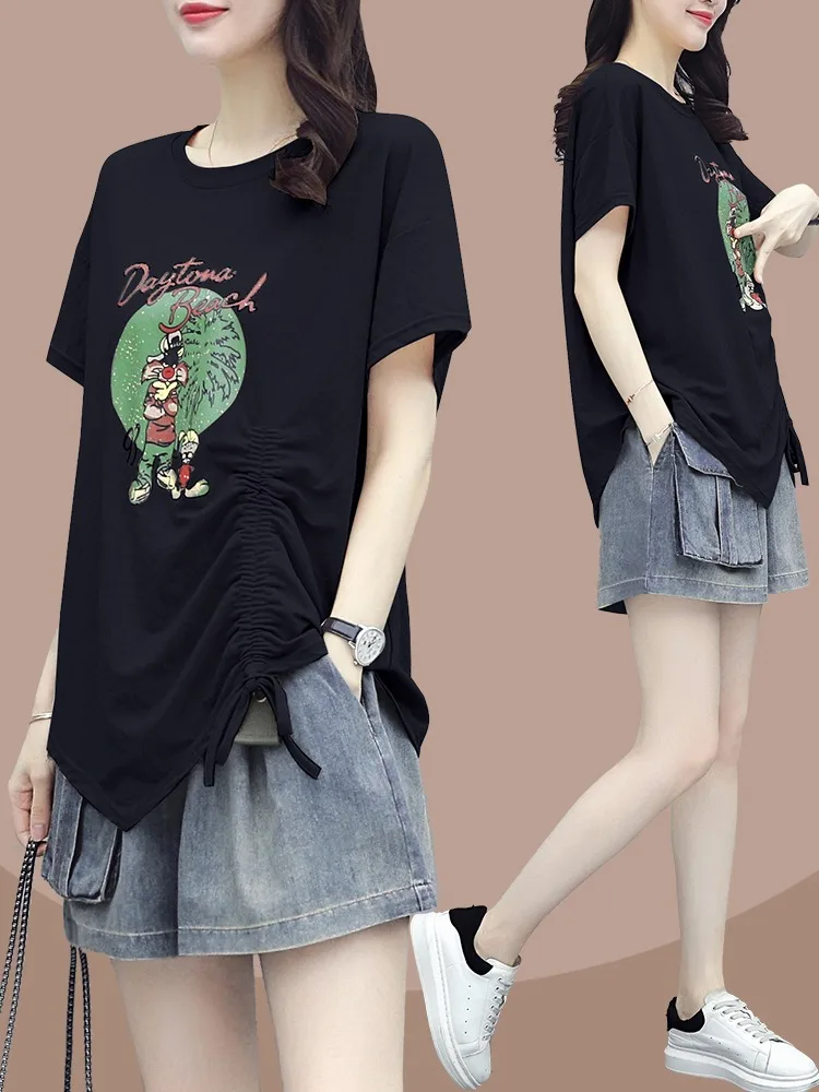 

Casual Loose Thin Short Sleeve Women's T-Shirt Top Set Summer New Style Two-Piece Set Fashionable Comfortable Cotton Ensemble