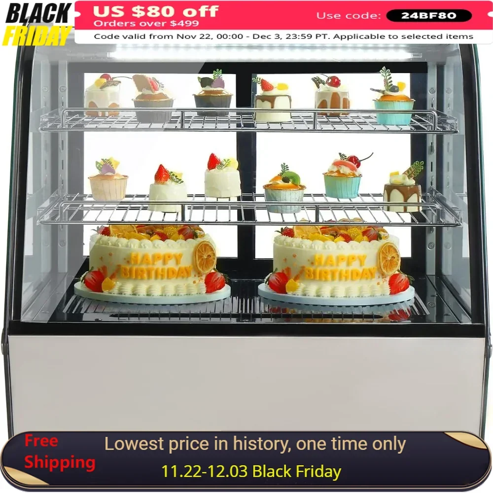 Pastry Display Case W/LED, 4.2 Cu.Ft Refrigerated Display Case, Commercial Countertop,  Refrigerator Display Case