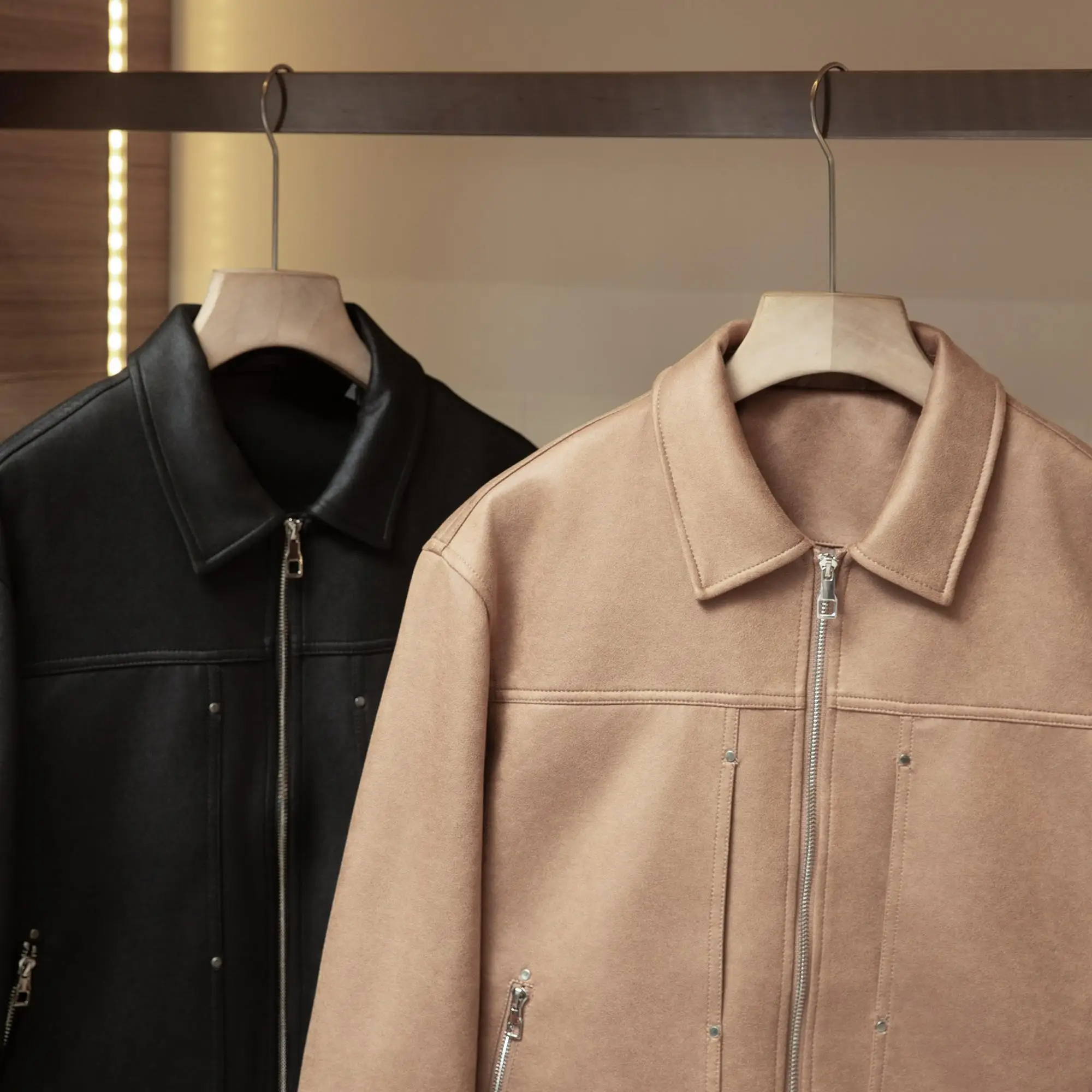 

Мужская повседневная куртка из замшевой ткани с мотоциклетным воротником, легкая, прочная, из полиэстеровой смеси, с длинными рукавами, на молнии