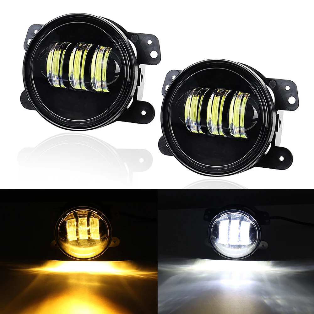 2 pcs 4 inch Round Led Fog Lights 30W with White DRL and Amber Turn Signal for Jeep Wrangler 1994-2017 JK TJ LJ  Fog Lamps