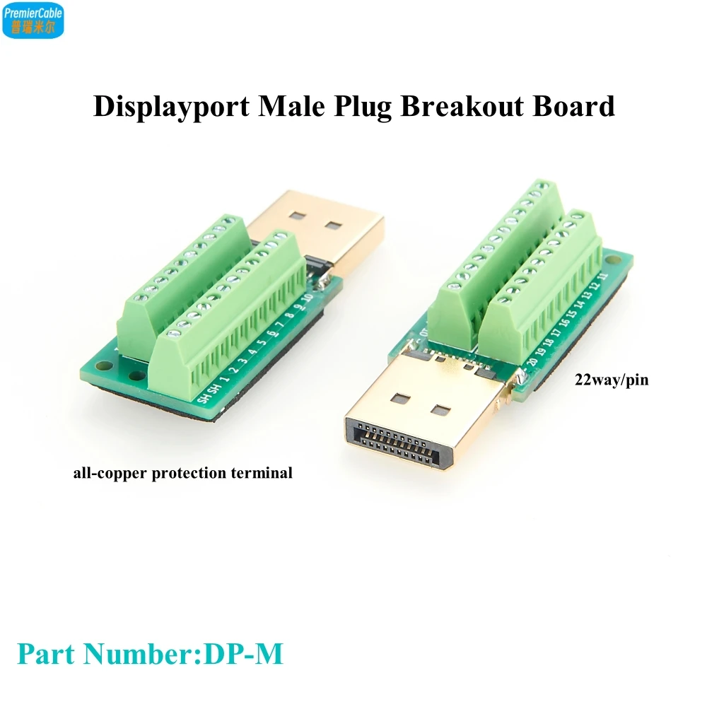 displayport masculino plug breakout board connector 20pin dp solderless screw fiacao pcb adapter solder terminal board 01