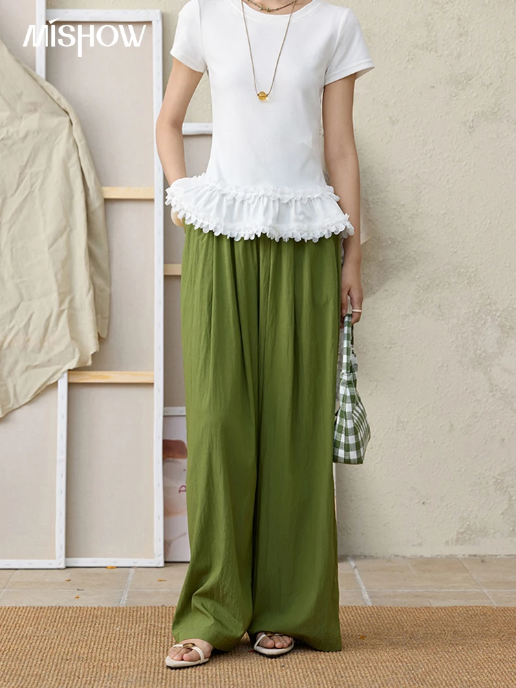 

MISHOW Office Lady Summer Pants Women New 2025 Solid Loose High Waist Elastic Wide Cool Wide Leg Pant Female Slimming MXE31K0920