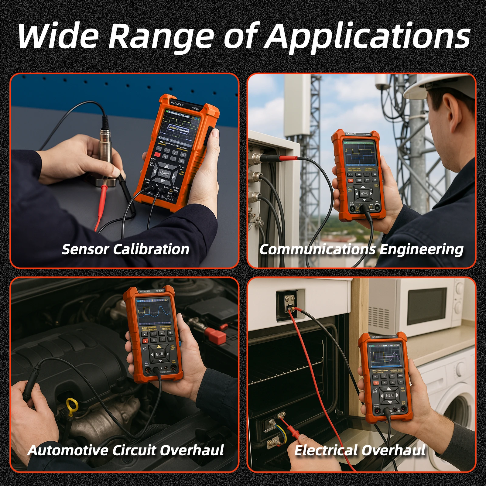 3 in 1 Oscilloscope Multimeter, Handheld Signal Generator, 50MHz Lab Oscilloscopes with 2 Channel, 200M/280MSa/s, Voltage Tester