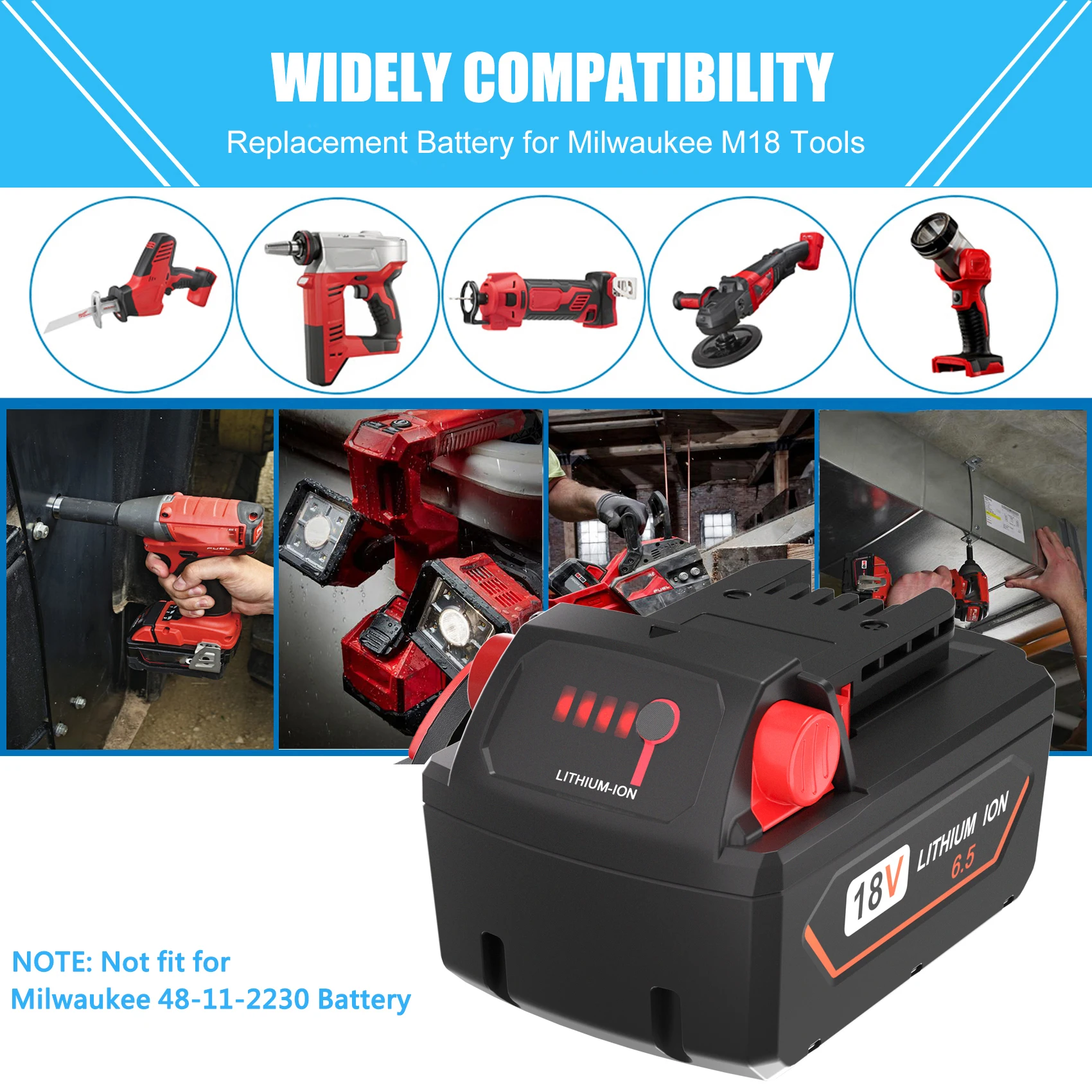 18V 6,5/5,5Ah Für Milwaukee M18 Batterie Wiederaufladbare Milwaukee Lithium Batterie 48-11-1860 48-11-1850 48-11-1840 48-11-1820