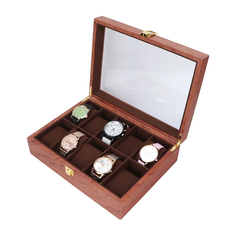 Vintage Composite Wood Watch Display Box Coffee colored watch pillow 26.5 x 20 x 8cm Watch Organizer Watch Box For Women