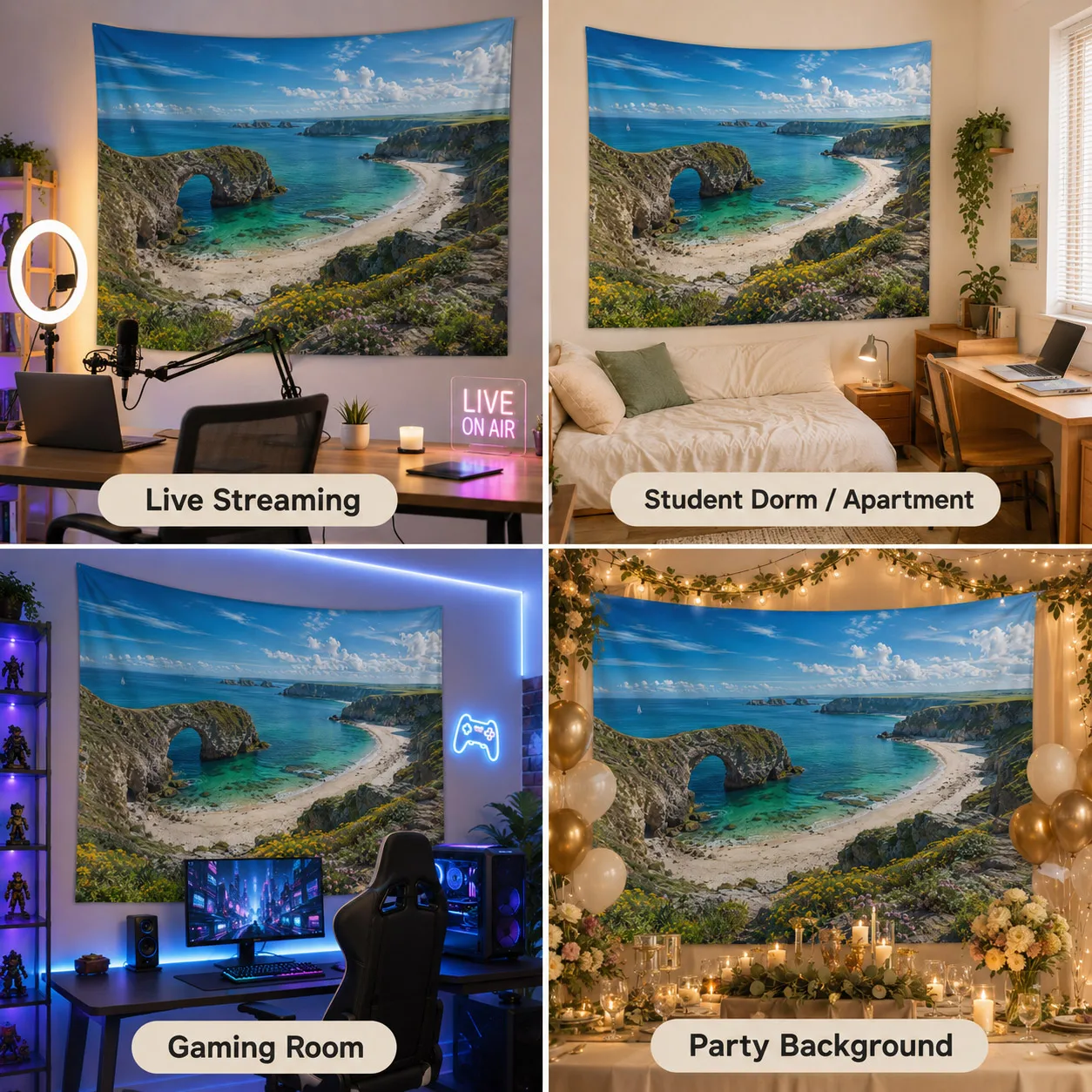 Coastal Sea Arch Tapestry Beach Cliff Ocean Landscape Wall Hanging Nature Wall Decor for Bedroom