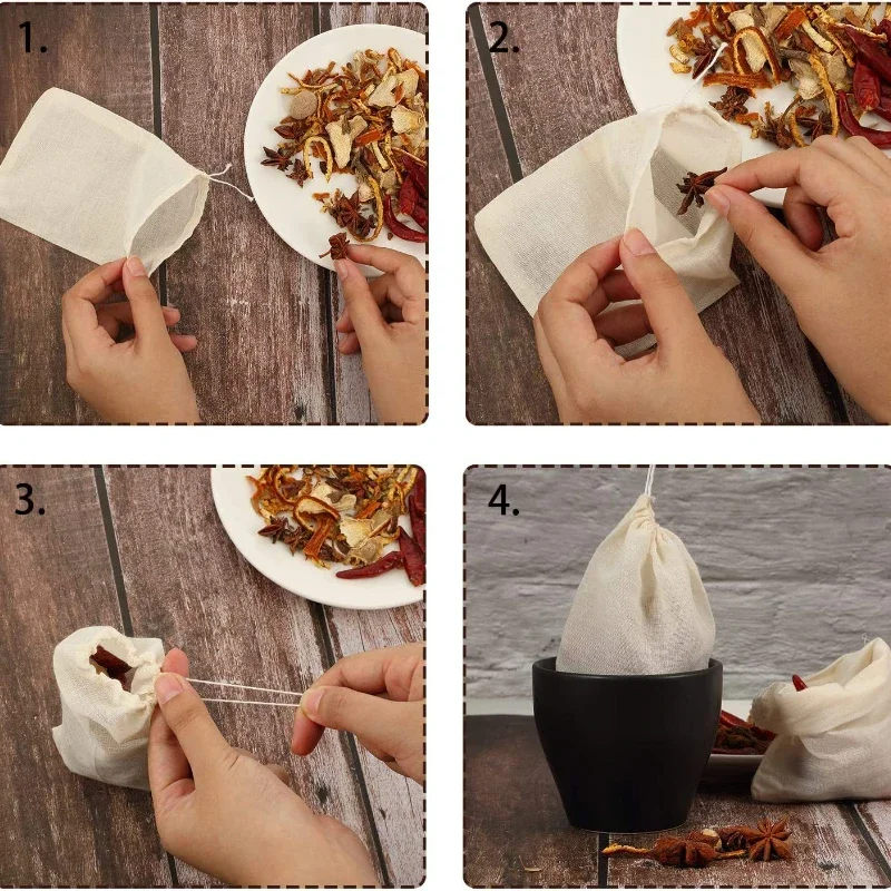 50 قطعة القطن الخالص الشاش حقيبة ملابس واحدة شفط كيس مرشح Marinade التوابل Dreg فصل الرباط ، كيس شاي من القماش القطني