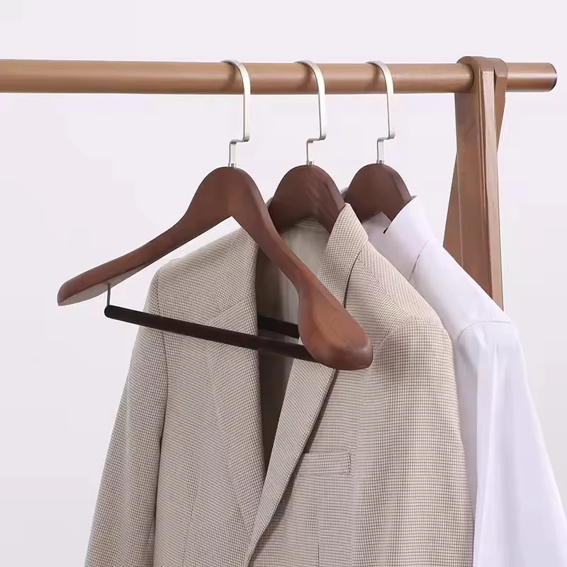 Luxury Wooden Suit Hangers Coat Hangers Jacket Outerwear Shirt Hangers with Wide Shoulder 360 Degree Swivel Hooks Anti-Slip Bar