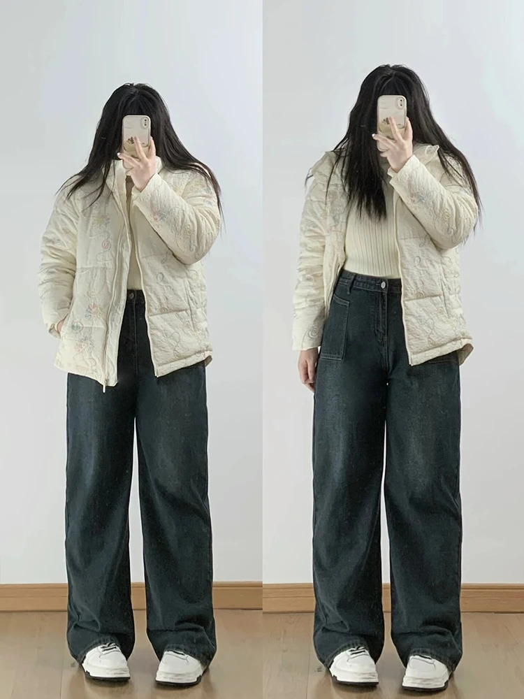 

plus Size High Waist Loose Fit Casual Denim Pants Women's Wide Leg Jeans Big Size Fat Friendly Comfortable Cotton Blend