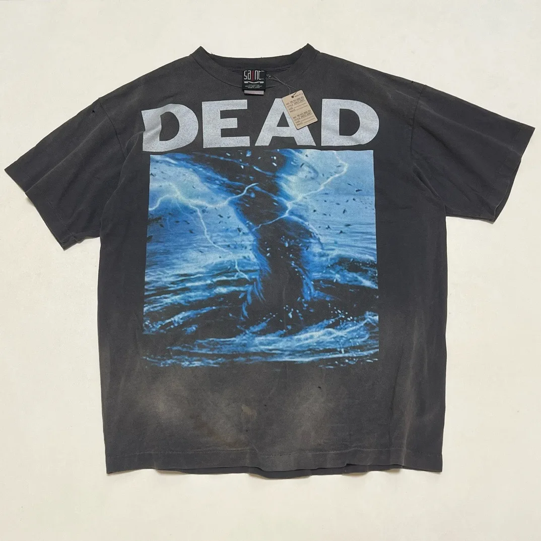 

2024ss High Street Saint Mxxxxxx Tornado Print T-shirt for Men Washed Vintage Oversized Tee Streetwear Clothing Women's Clothes