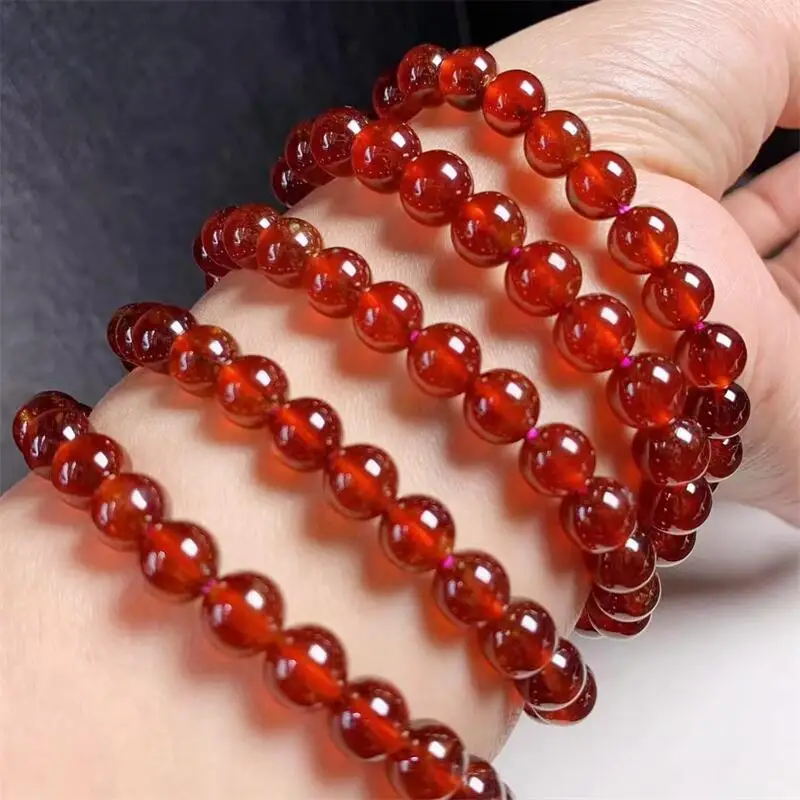 7MM Natural Orang Garnet Bracelet Women Trendy Reiki Healing Elastic Yoga Energy Wristband Jewelry Gift 1pcs