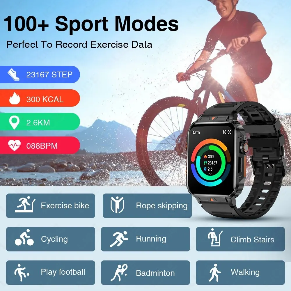 LIGE jam tangan pintar layar 1.95 inci, arloji Cerdas olahraga Fitness tahan air IP68 untuk pria wanita Reloj Hombre