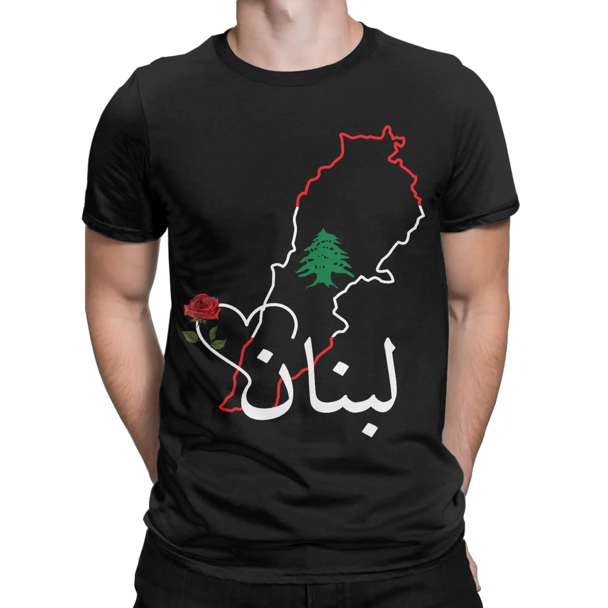 Men Lebanon Flag Map Beirut Cedar Tree Lebanese T Shirts  Pure Cotton Clothing Short Sleeve Round Neck Tees 4XL 5XL T-Shirt