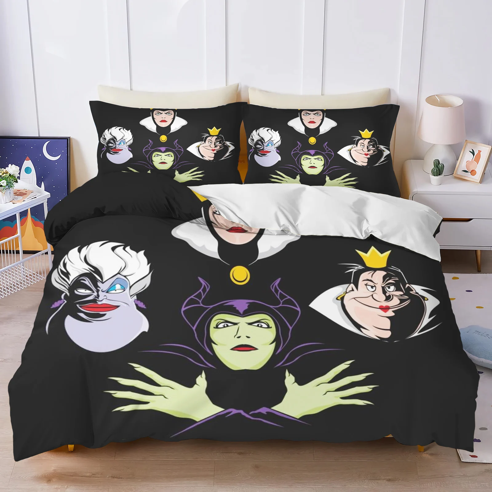 Disney Villains Maleficent Ursula Evil Queen Bedding Set Duvet Cover Comforter Sets Double Comforte 100% Polyester 3-Piece Set