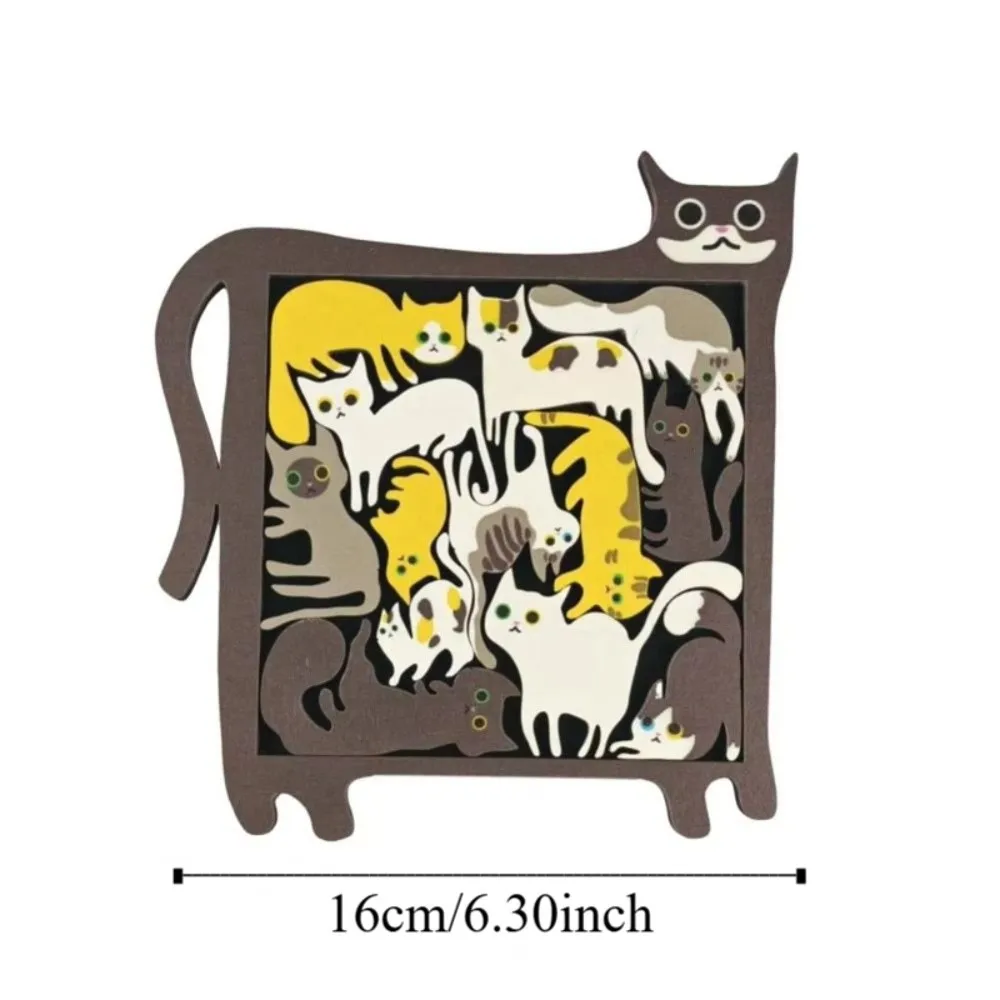 Juego de rompecabezas de gato de madera, bloques de construcción de formas especiales, estatuilla de gato, juegos de mesa, rompecabezas de animales ardientes cerebrales para niños
