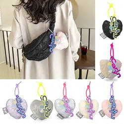 Nylon Bag Hanging Pendant Cute Love Heart Colorful Handbag Pendant Colorful Bead Keychain Woman