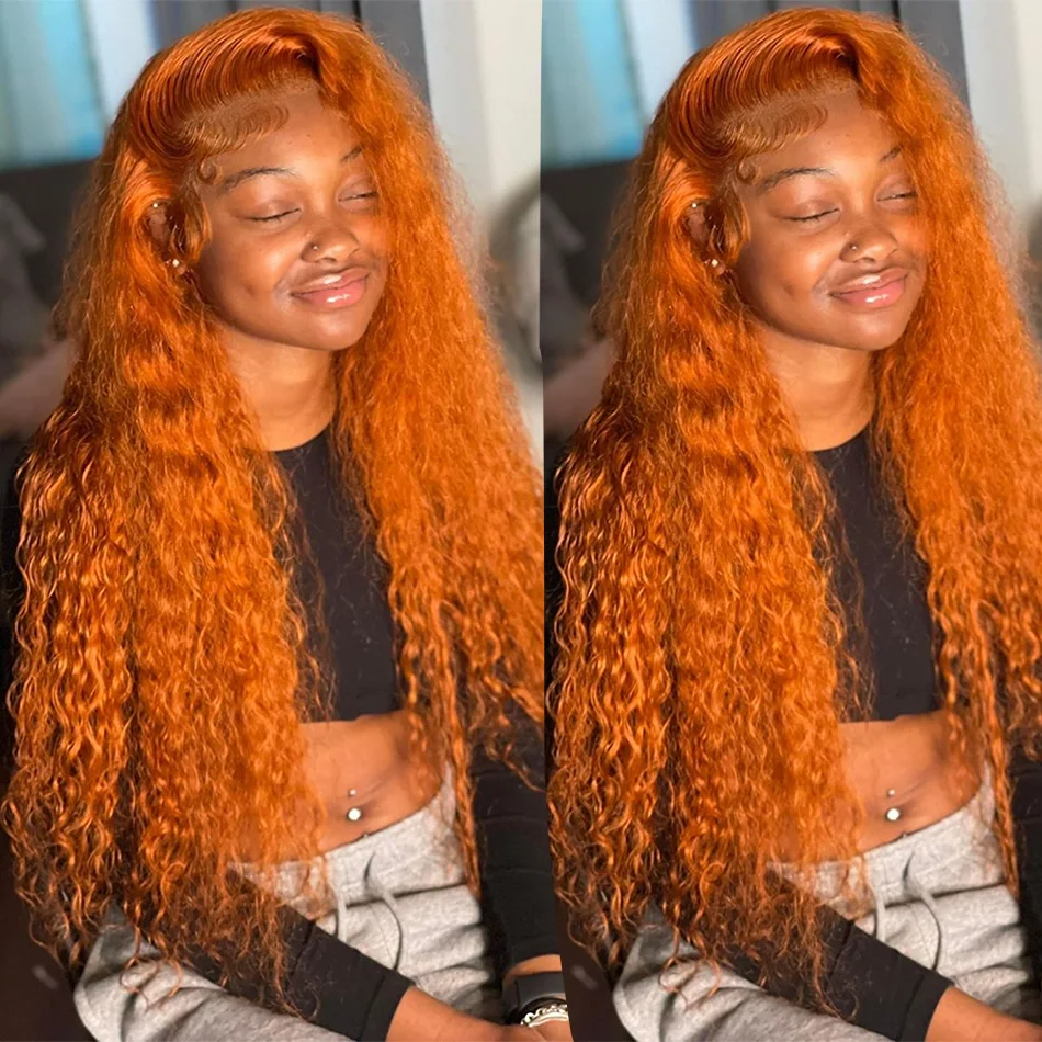 

30 36 Inch Ginger 13x6 Hd Lace Front Human Hair Wig 13x4 Hd Lace Frontal Orange Ginger Colored Curly Human Hair Wigs For Women