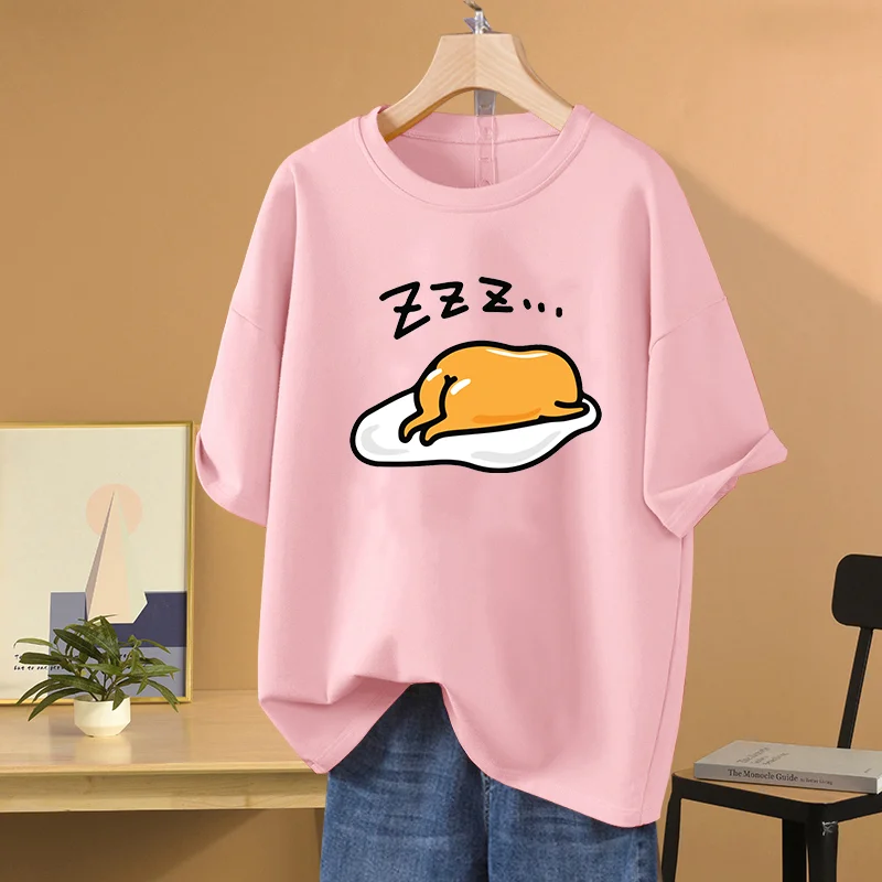 Sanrio Gudetama Casual Cute Print T-shirt Sanrio Student Couple Cartoon Casual Sports Street Print T-shirt