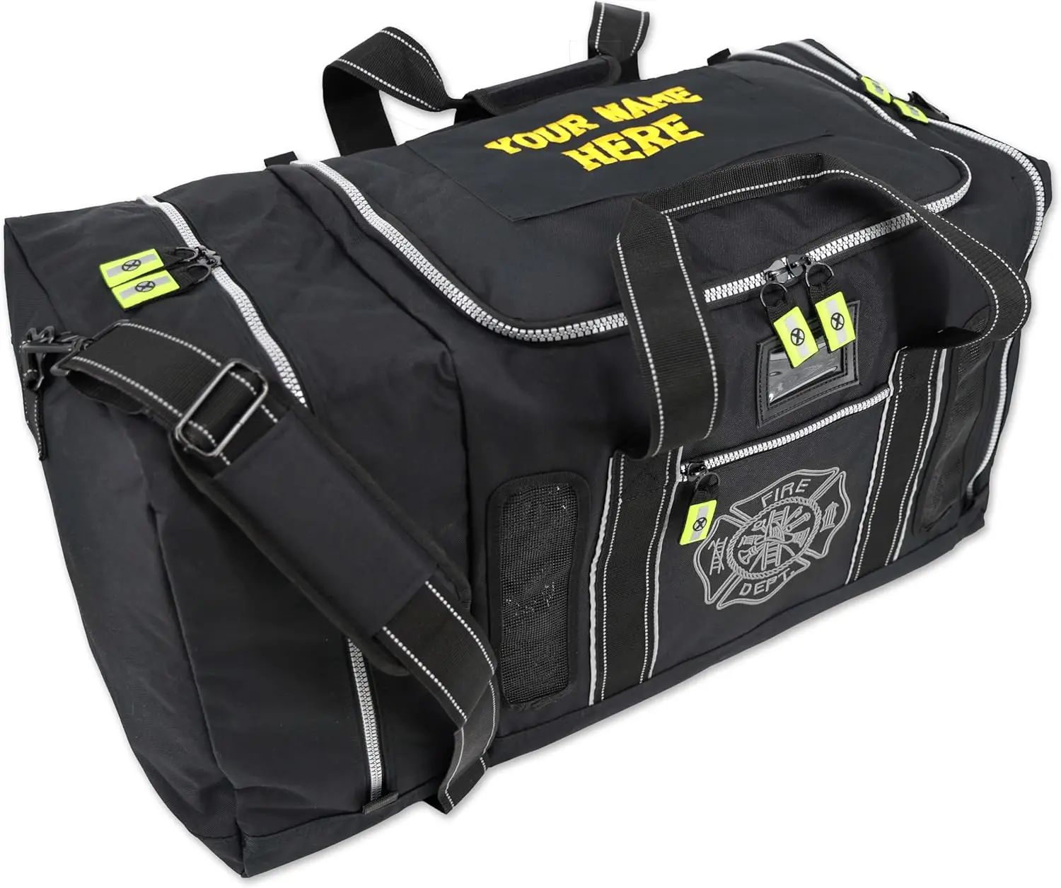 

Firefighter Turnout Gear Bag with Helmet Compartment, Mesh Vents, Reflective Straps - Black