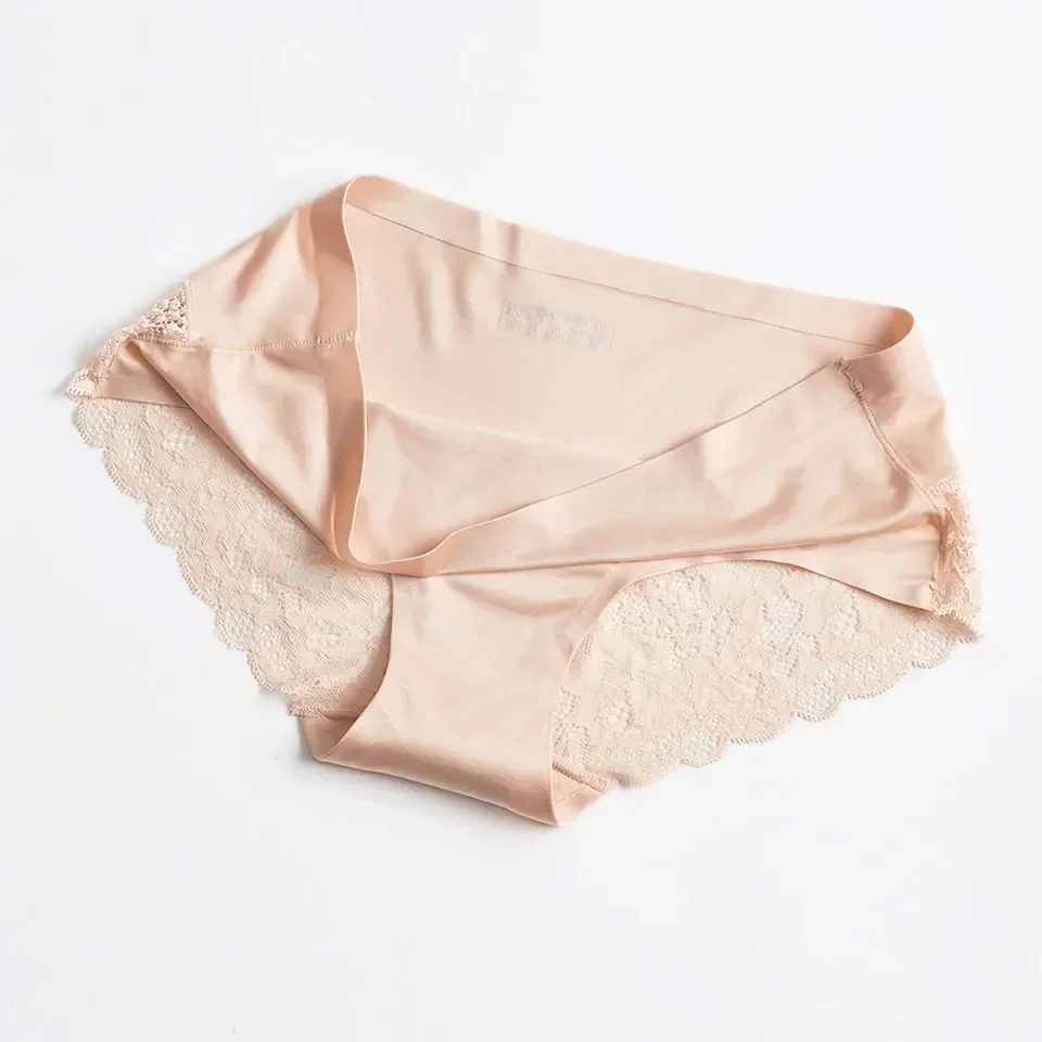 Underwear Women Panties Lace Sexy Seamless Panties Female Briefs Large Size Solid Color Nylon Silk Transparent Lingerie Briefs