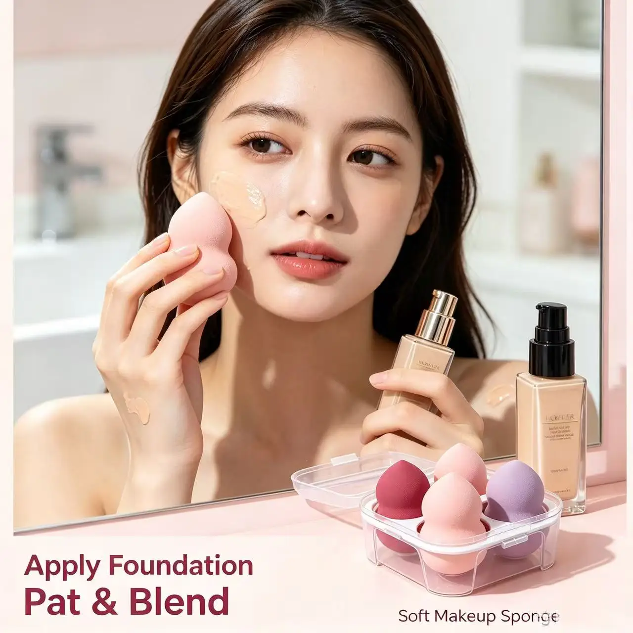 4-piece powder puff set: expands and softens when wet, doesn't absorb product, applies smoothly to the face, portable makeup puf