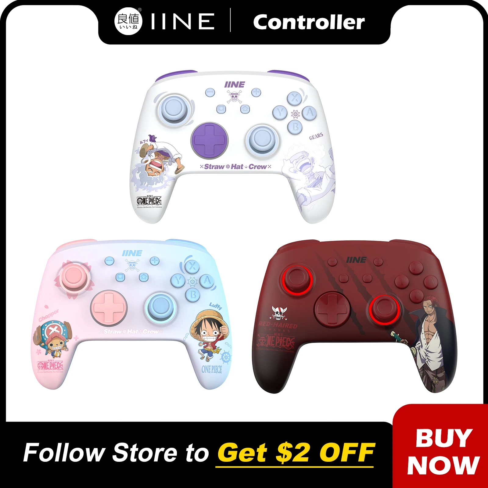 IINE Cartoon Design Wireless Pro Controller Wake up Macro Turbo Function RGB Lihting Compatible with Nitendo Switch