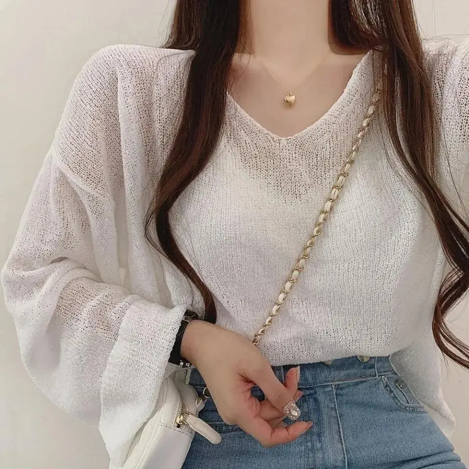 

plus Size Knitted Air Conditioner Cover up Women's Summer Thin Design Sensation Sunscreen Top Large Size Ladieswear