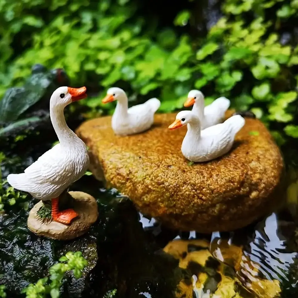 Creative Mini Duck Statue White Duck Ornament Resin Craft Home Decoration