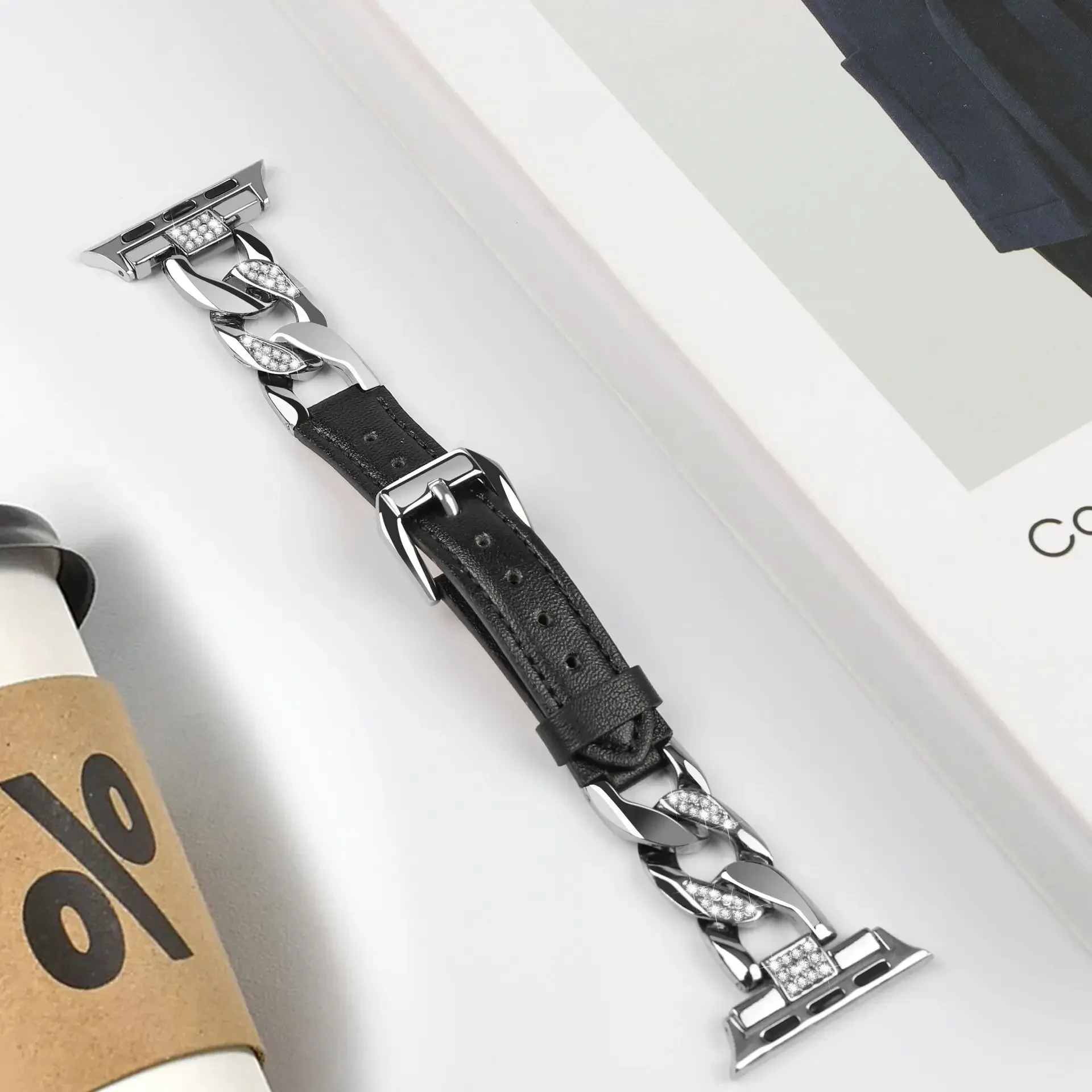 Cinturino in metallo + pelle per Apple Watch 11 10 46mm 45mm 44mm 42mm 49mm 40mm 41mm Bracciale con diamanti cinturino iWatch Ultra3 9 8 7 SE Corea