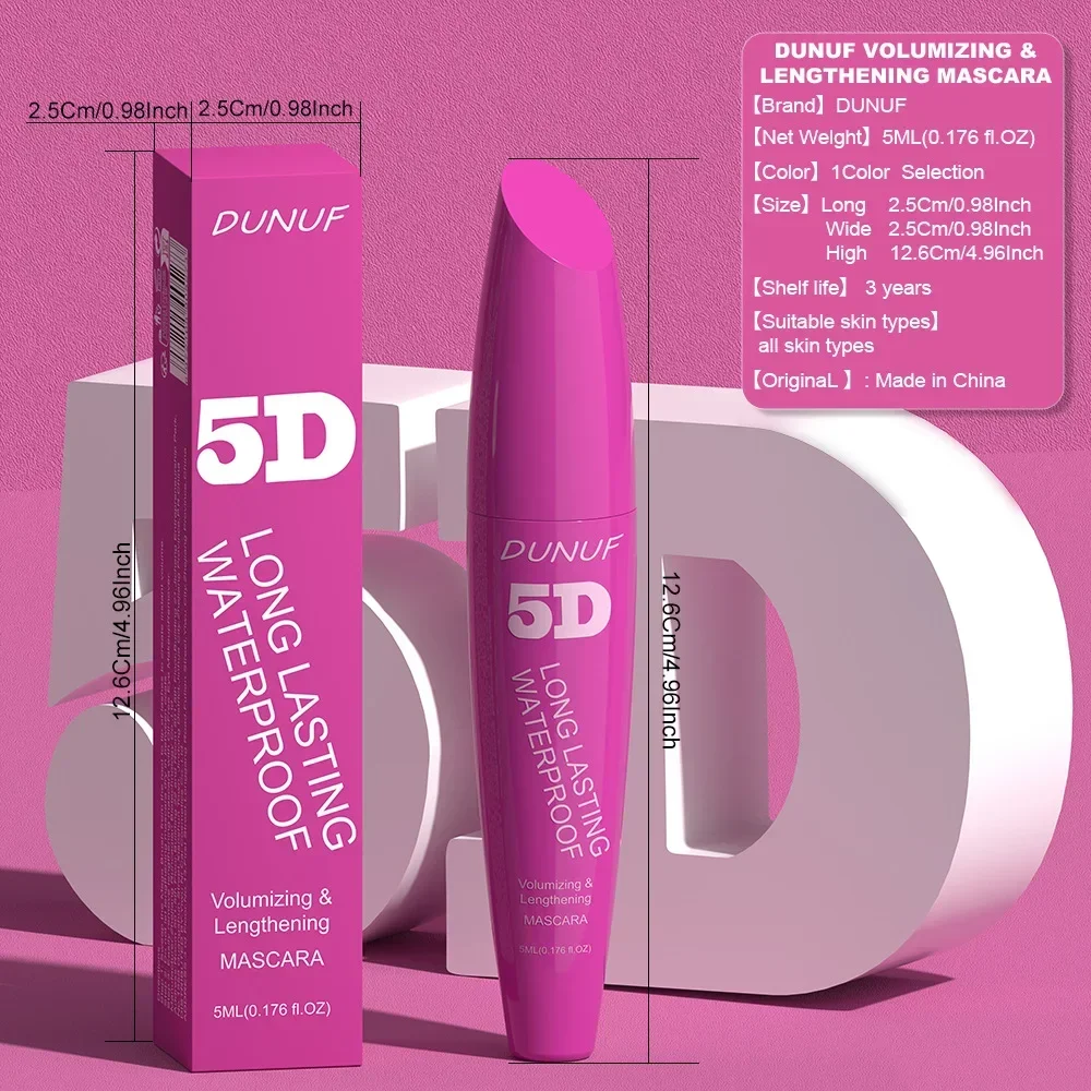 DUNUF 5D Silk Mascara con occhi grandi forte e duraturo contenuto nero lunghezza Mascara prolungato impermeabile Non agglomerante