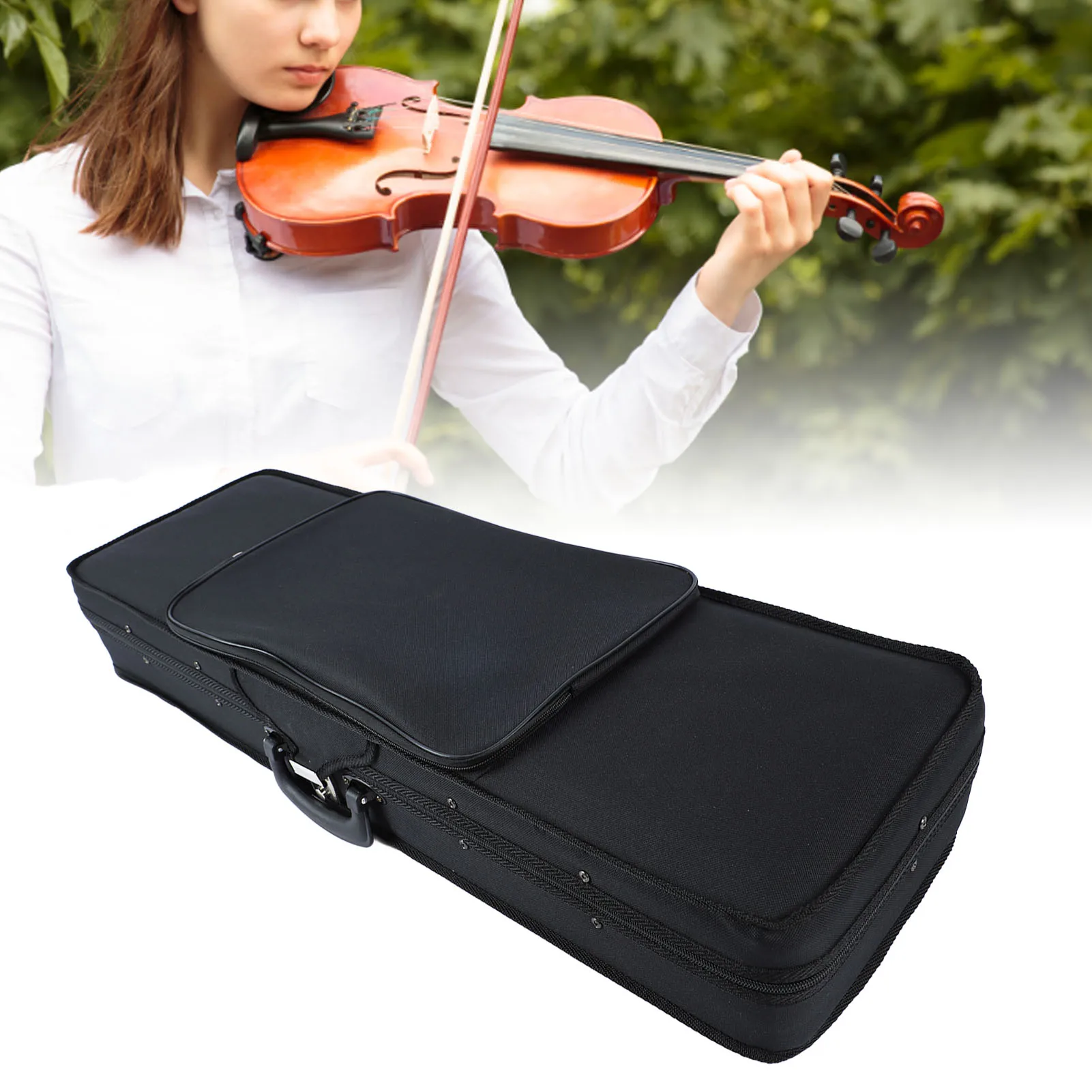 4/4 Violin Case With Hygrometer Oxford Cloth Cotton Lining Oblong Shape Violin Protection Box Black