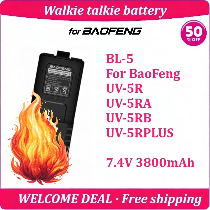 

New BL-5 For BaoFeng UV-5R UV-5RA 5RB 5RPLUS Walkie Talkie Battery 7.4V 3800mAh High Capacity Lithium Battery