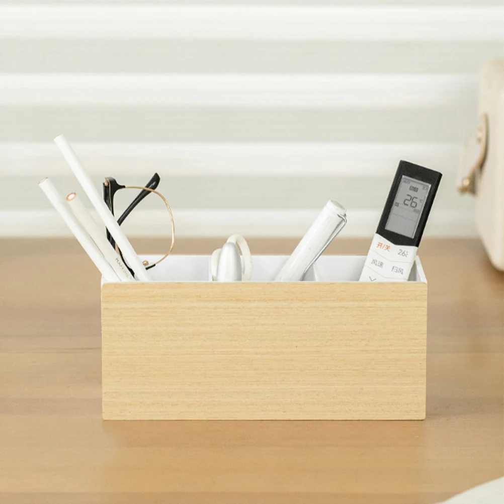 

Wooden Storage Box Japanese Minimalist Desk ganizer 3 grid White Color Remote Control Scissors Holder Office Storage Solution