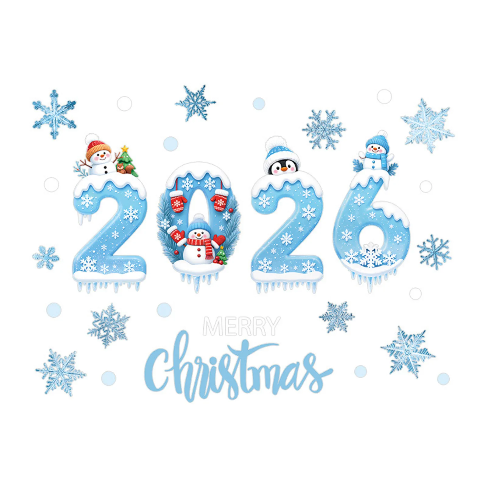 جديد 2026 عيد الميلاد ملصقات نافذة الأزرق عيد الميلاد ثلج الثلج الزجاج ملصقات الشتاء ملصقات ديكور المنزل الطرف