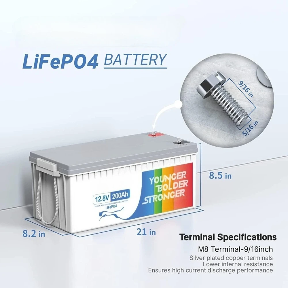 12.8V 200Ah LiFePO4 Battery Lithium Battery with 100A BMS, 4000-15000 Deep Cycles & 10-Year Lifetime, Perfect for RV, Camping