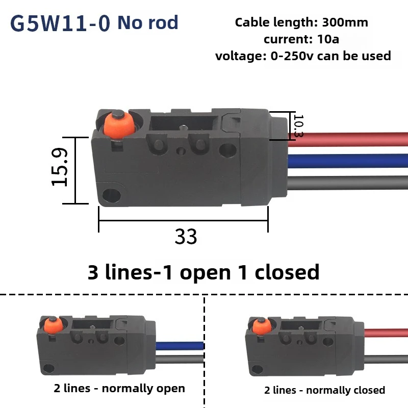 Waterproof micro switch, small stroke limit G5W11-1/2/3 feet, oil-proof and dust-proof normally open/closed with wire