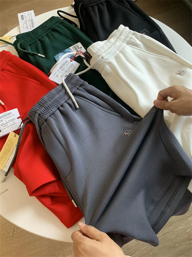 Heavy Embroidery Simple Sle Air Cotton Liquid Ammonia Men's Summer Casual orts Straight Leg Polyester Fiber Youth Daily Wear