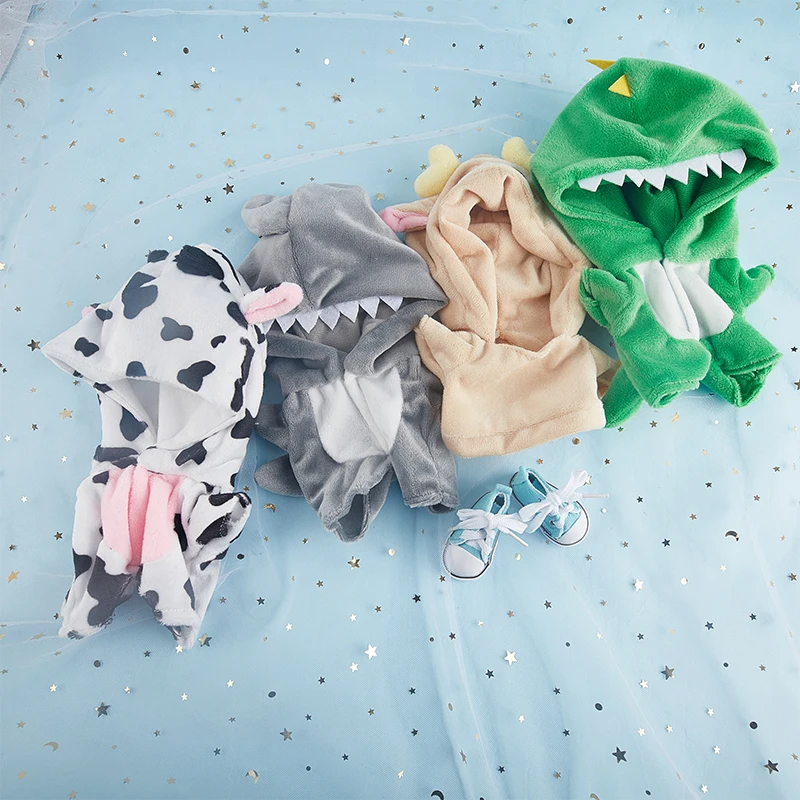 20CM Dinosaur Zoo Clothes Plush For Idol Doll Clothes Stray Kid Stuffed Animal Cute Cartoon Jumpsuit Messenger Bag Canvas Shoes