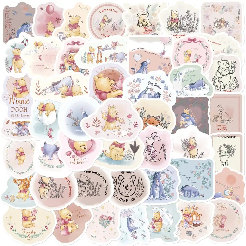 50PCS Disney Colored Edge Winnie Bear Stickers Decals Laptop Luggage Phone Motorcycle Waterproof Sticker for Children Toy