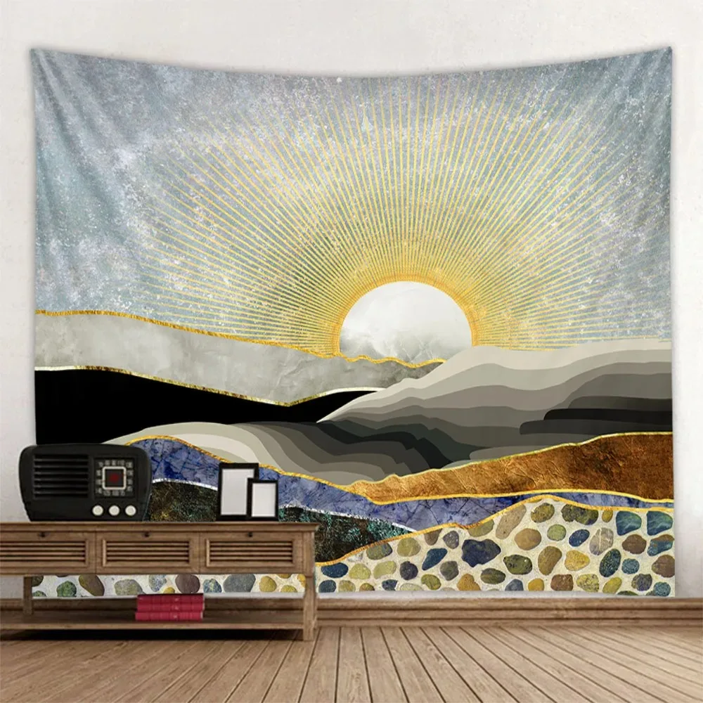 Home Decor Sunrise Oil Painting Tapestry Wall Hanging Fabric Fabric Living Room Bedroom Hippie Tapestry