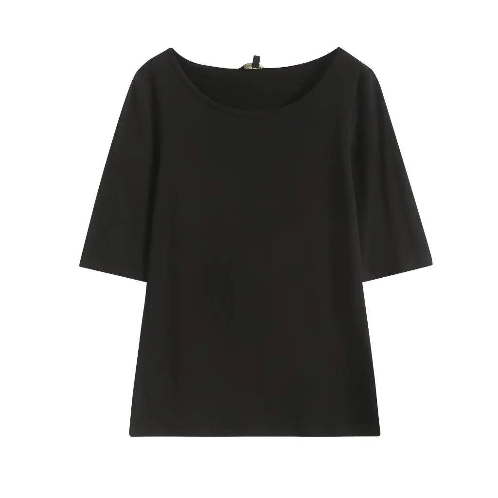 

Korean Women's Slim Fit Pullover T-shirt 35SP-2634 Short Sleeve Casual Solid Color Summer New Arrival for Wholesale