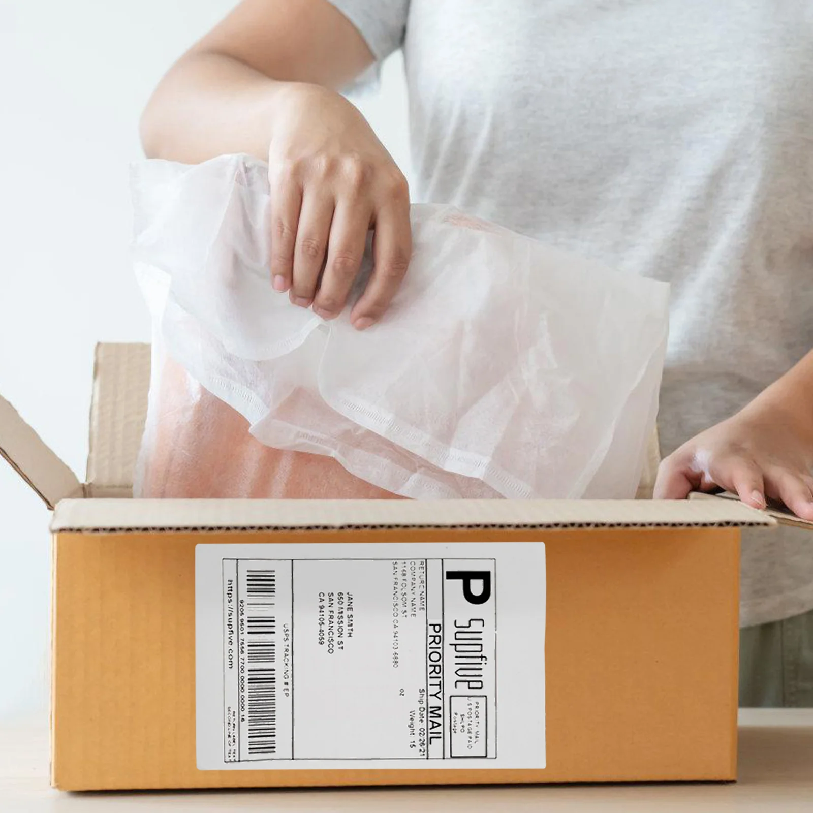 500 قطعة من الملصقات الحرارية المباشرة، ملصقات طابعة ورقية للشحن الحراري للشحن السريع المتوافقة مع طابعة الملصقات