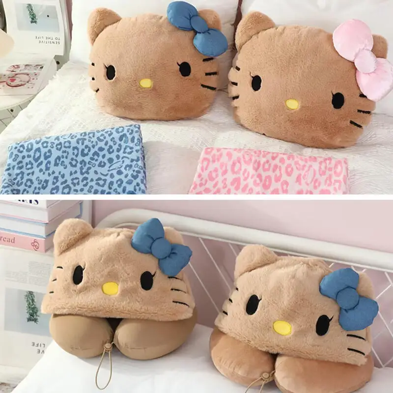 

Sanrio Hello Kitty Kawaii Pillow Air Conditioner Blanket 2-In-1 Hooded U-Shaped Pillow Travel Neck Pillow Birthday Gift for Girl