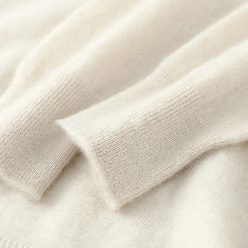 سترة بغطاء للرأس من الصوف الأسترالي 100% - أبيض كريمي (12 لونًا) S-XL ملابس تريكو للخريف والشتاء هوديي مصنوع من الصوف الخالص #3