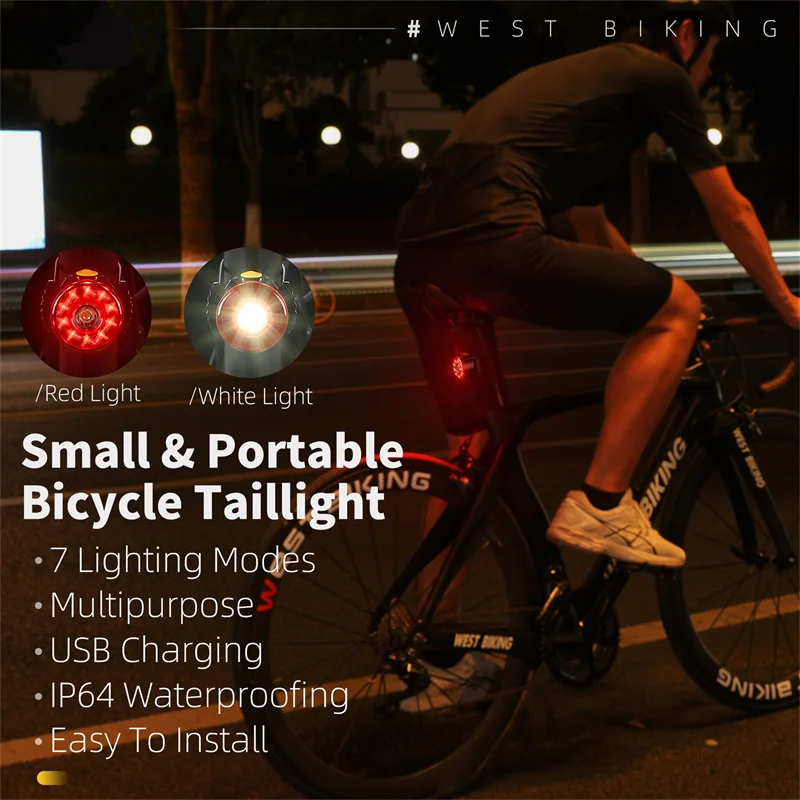 WEST BIKING USB Rechargeable Bike Light Mini Warning Taillight LED Waterproof Highlight Riding Taillight Front Rear Bicycle Lamp