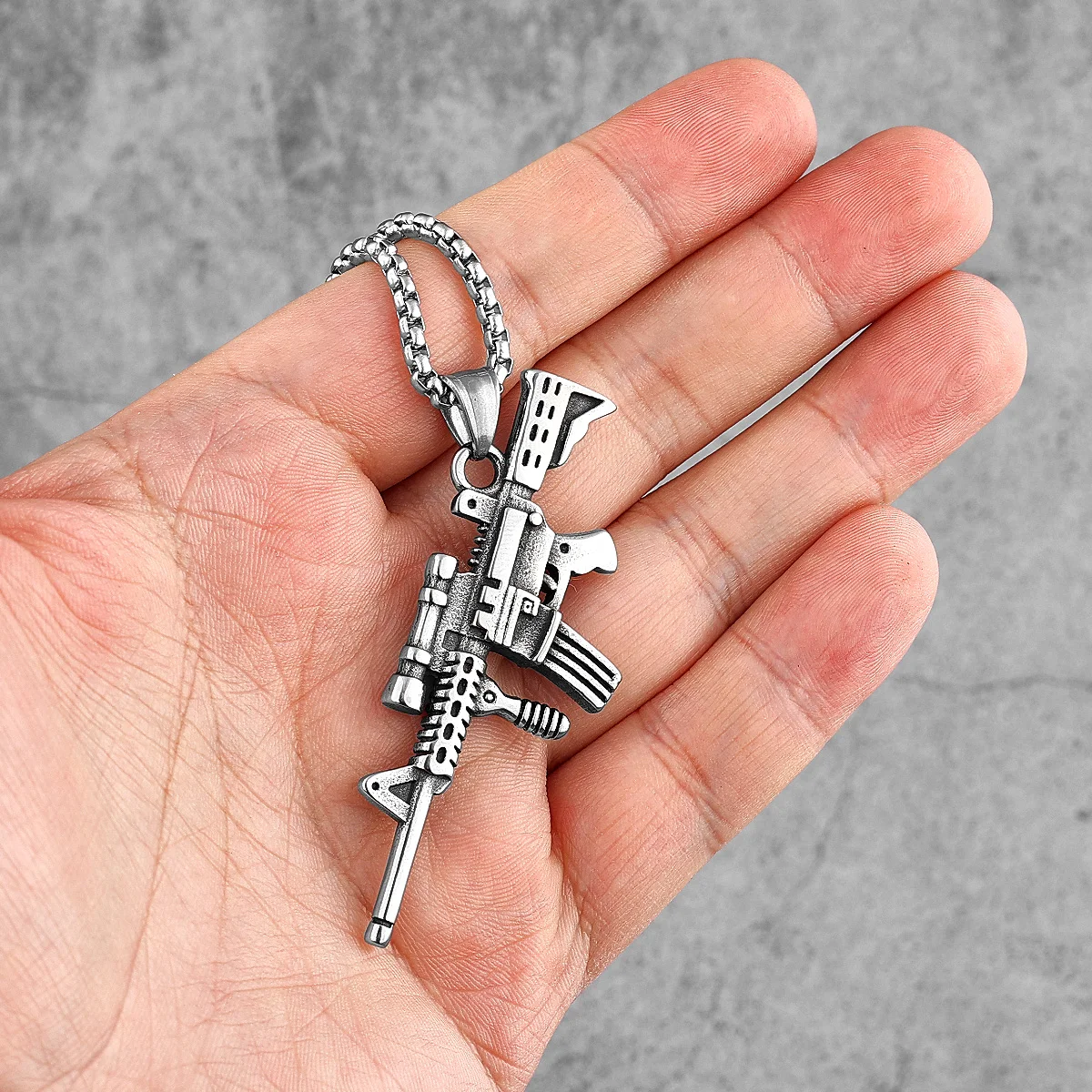 HK416 Automatic Rifle Guns Stainless Steel Men Women Necklaces Pendants Chain Punk Fashion Jewelry Creativity Gift Wholesale