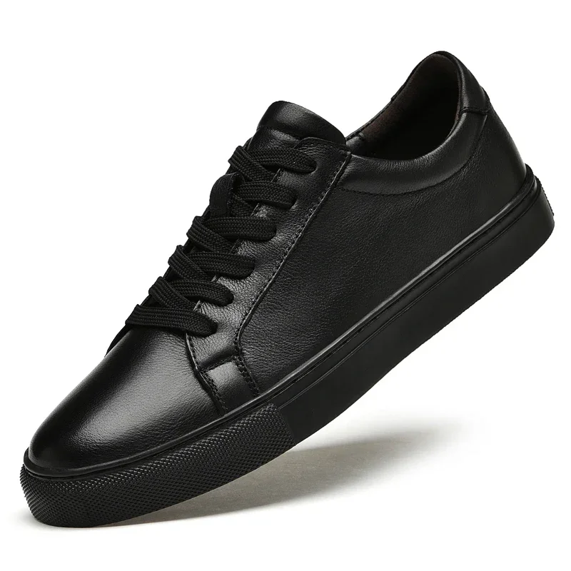 

Pure black skateboarding shoes men genuine leather sneakers casual flat shoes plus big size 48 49 50 spring autumn high quality